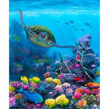 Santuario secreto de la tortuga marina verde hawaiana Pinturas al óleo